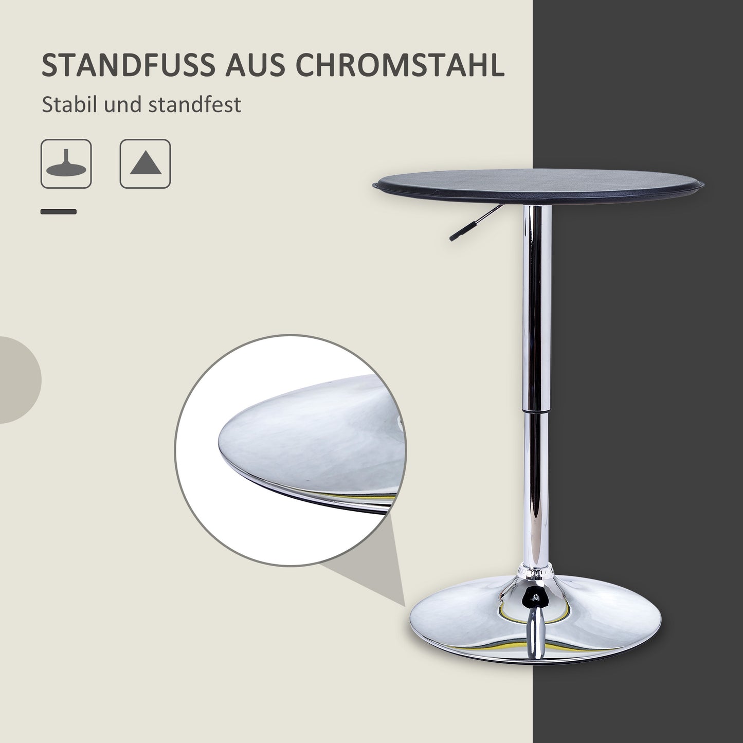 Bartafel – Bar Tafel – Statafel – Hoge Tafel – Bistrotafel – Verstelbare Hoogte – Zwart Kunstleer & Zilver Frame