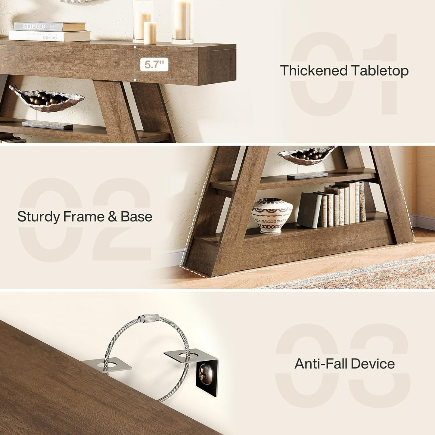 Sidetable – Consoletafel – Wandtafel – Haltafel – Dressoir – Rustiek Design – 160 cm Breed – Stevig Tafelblad