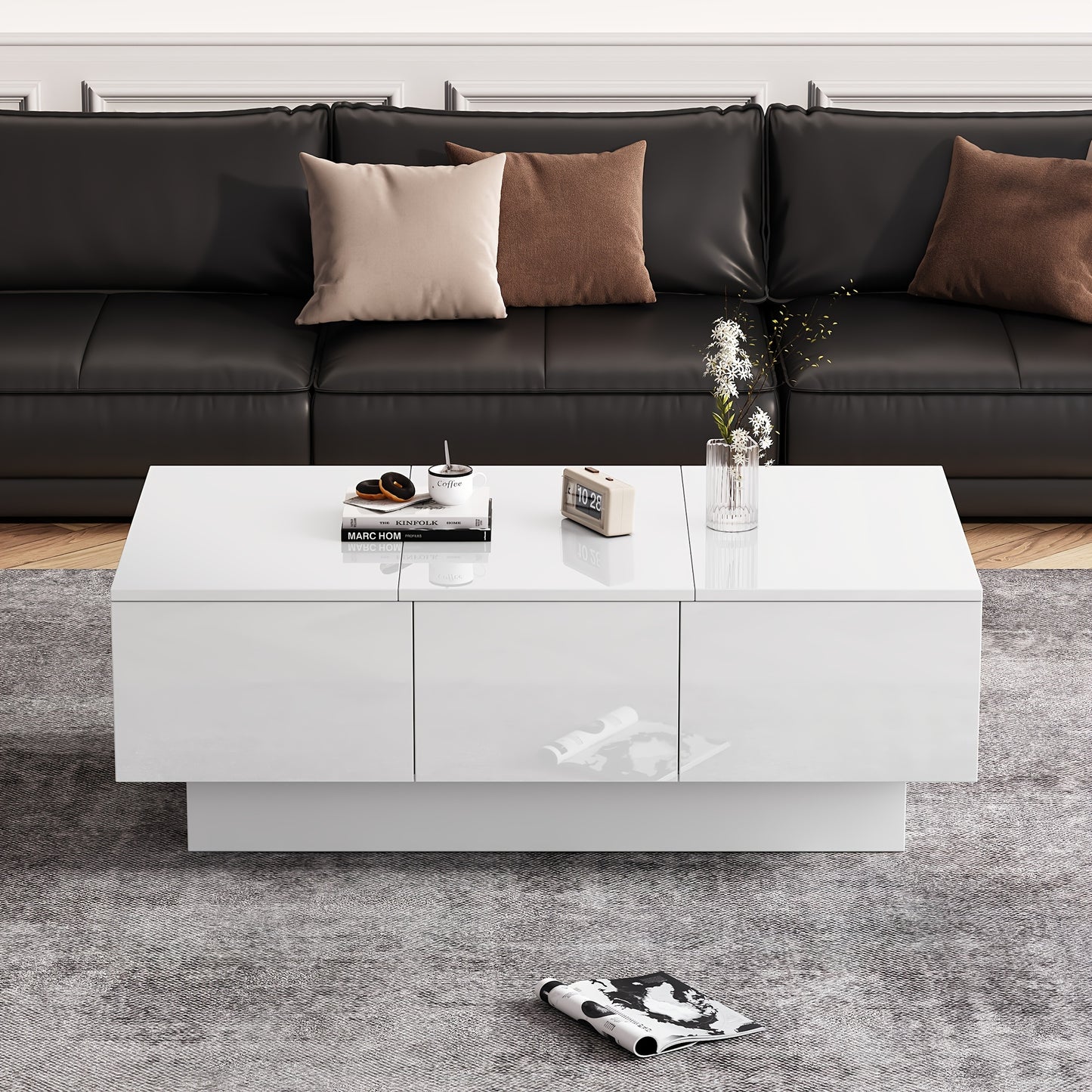 Salontafel – Coffee Table – Woonkamertafel – Tafeltje – Tafel met Opbergruimte – Wit Met Schuiffunctie – 2 Verborgen Vakken & 2 Lades – 100x55x35 cm – Modern Design