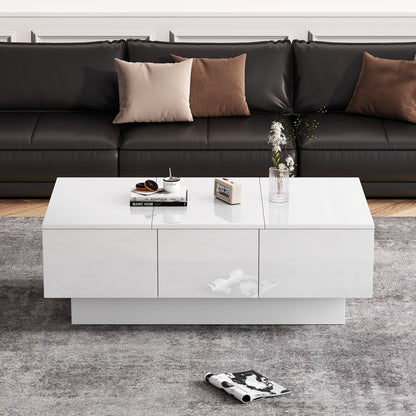 Salontafel – Coffee Table – Woonkamertafel – Tafeltje – Tafel met Opbergruimte – Wit Met Schuiffunctie – 2 Verborgen Vakken & 2 Lades – 100x55x35 cm – Modern Design