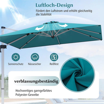Vierkante Parasol – Tuinparasol – Terrasparasol – Balkonparasol – Marktparasol – 300x300 cm – 360° Draaibaar Met Kantelfunctie – Water- en UV-Bestendig Polyester Doek – Blauw