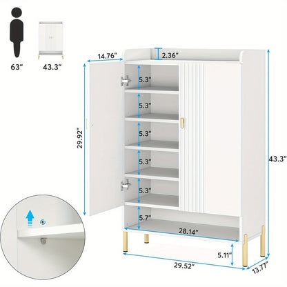 Schoenenkast – Schoenenrek – Schoenenopberger – Halkast – Schoenenbank – Wit – Verstelbare 6 Planken – Ruimtebesparend Verticaal Design