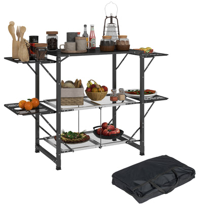 Campingtafel – Kampeertafel – Opvouwbare Tafel – Outdoor Tafel – Picknicktafel – Stalen Frame – Aluminium Blad – Met Opbergrekken – Inclusief Draagtas – 126x46x81 cm