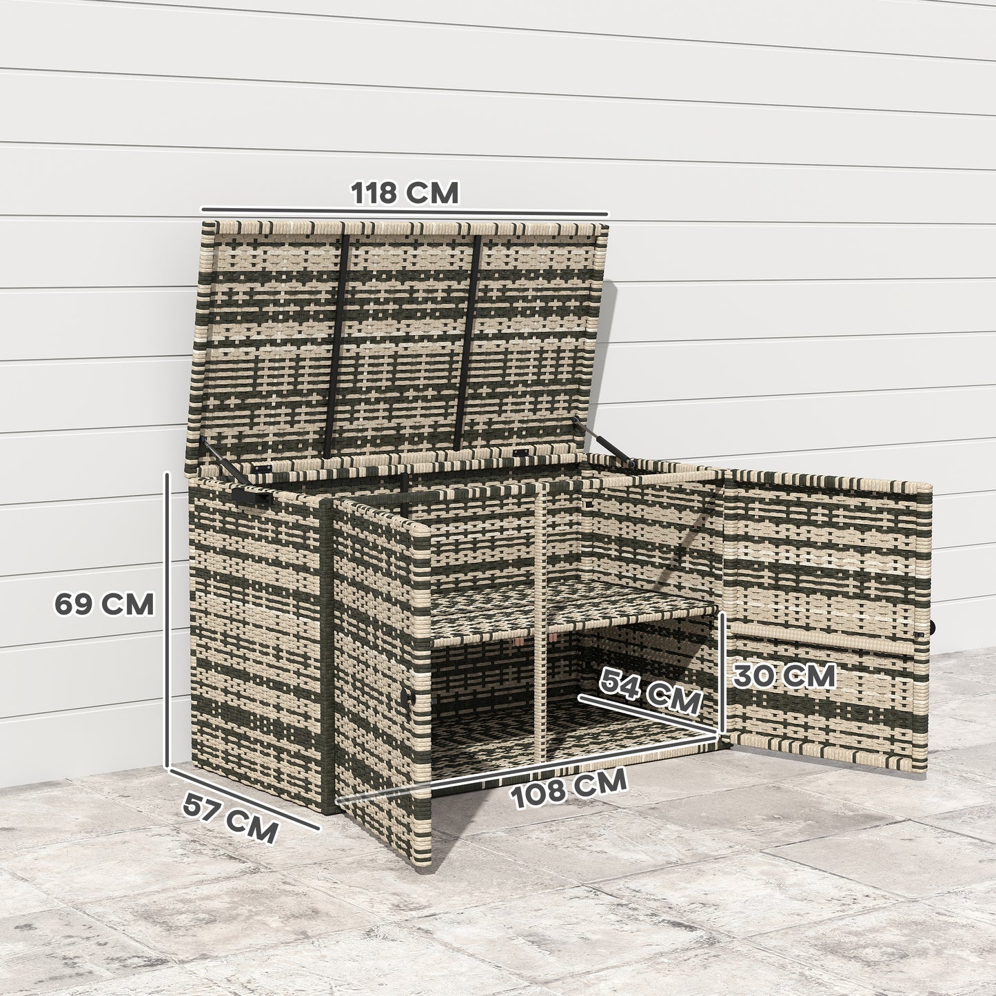 Opbergbox Tuinkist Tuinkist Opbergkist Kussenbox – 350 Liter – Weerbestendig Rattan-look – Met Handvatten en Veerdeksel – Mix Grijs