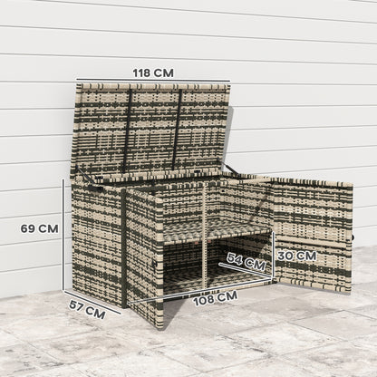 Opbergbox Tuinkist Tuinkist Opbergkist Kussenbox – 350 Liter – Weerbestendig Rattan-look – Met Handvatten en Veerdeksel – Mix Grijs