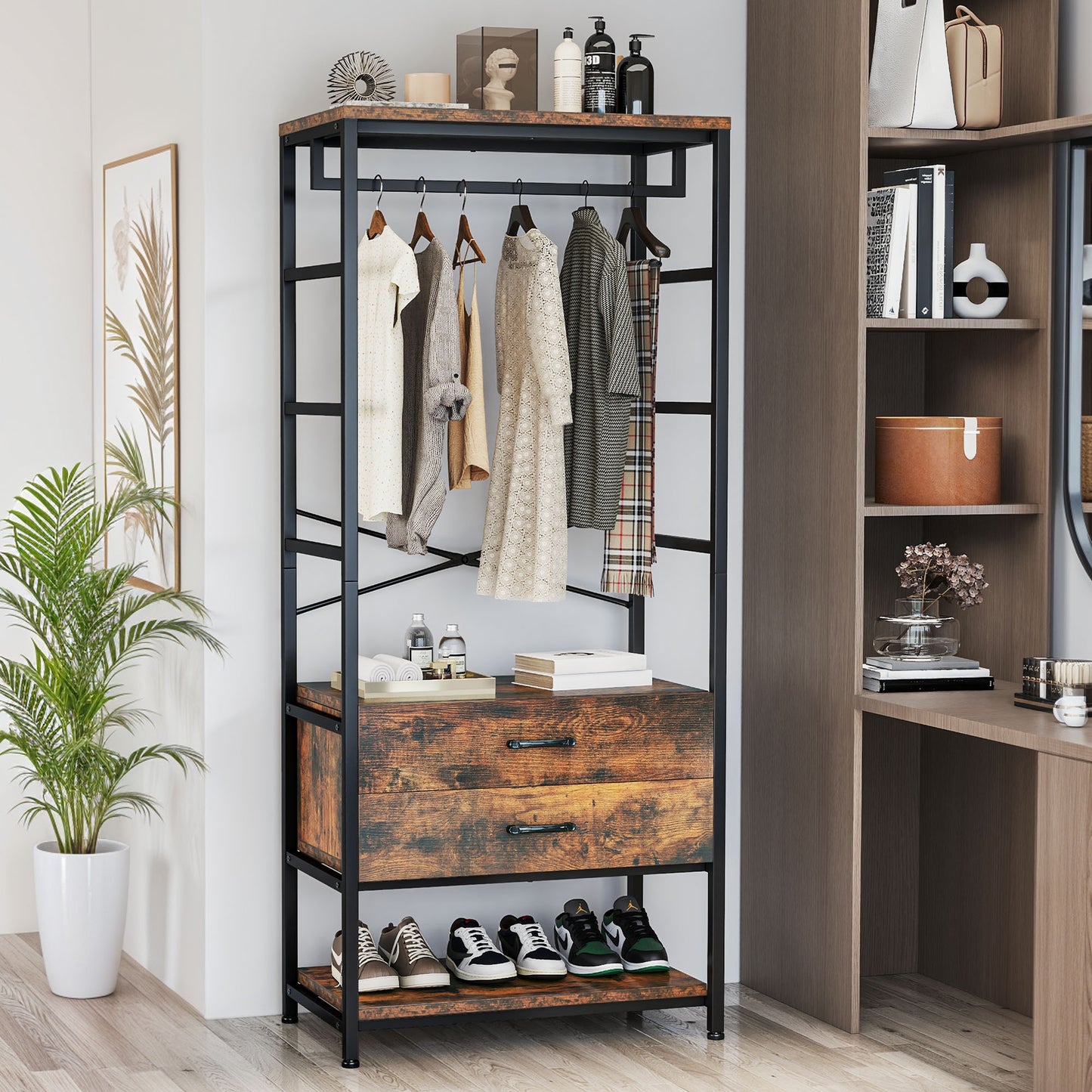 Halmeubel – Schoenenkast – Kapstok – Opbergmeubel – Entreekast – Industrieel – Massief Hout – Compact Ontwerp