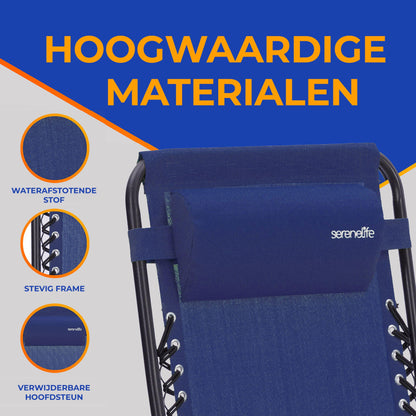 Loungestoel – Lounger – Relaxstoel – Tuinstoel – Fauteuil – Verstelbaar – Afneembare Bekerhouder en Kussens - Blauw