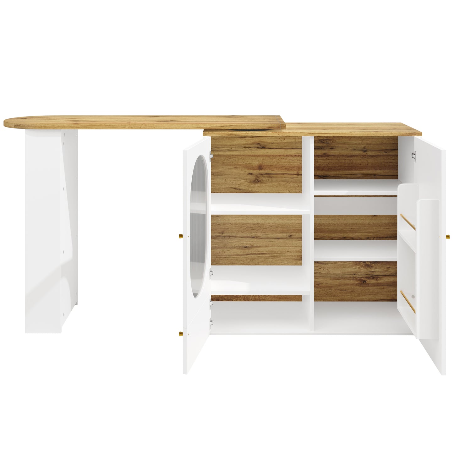 Barkast – Wijnrek – Drankkast – Bartafel – Keukentrolley – 360° Draaibaar – MDF Metalen Frame – 138x39x105 cm – 3 Deuren Met Uitneembare Scheidingswanden