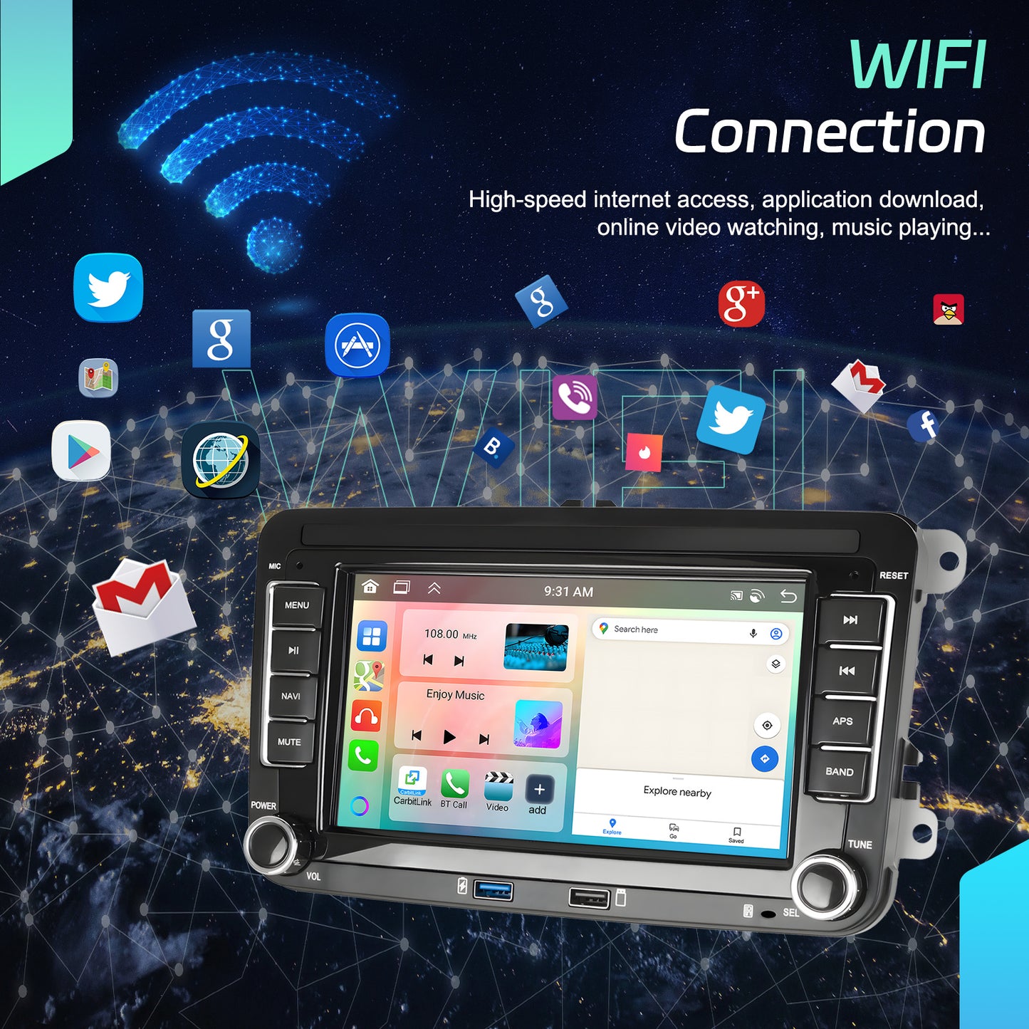 for Volkswagen Golf 5/6, Passat, EOS,, Jetta Android 13 Car Stereo with Wireless CarPlay, GPS Navigation, 7-inch Touchscreen, 1GB RAM/32GB ROM, Compatible for VW Vehicles (FM/RDS Radio, Wireless)