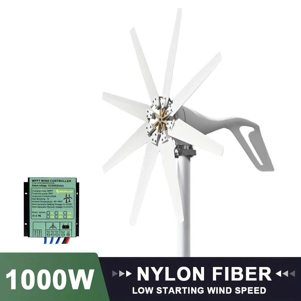 Windturbine – Windmolen – Windgenerator – Aerogenerator – Windenergie – 1000W Vermogen – MPPT Controller – Start Bij Lage Windsnelheid – Stil & Draagbaar