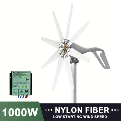 Windturbine – Windmolen – Windgenerator – Aerogenerator – Windenergie – 1000W Vermogen – MPPT Controller – Start Bij Lage Windsnelheid – Stil & Draagbaar