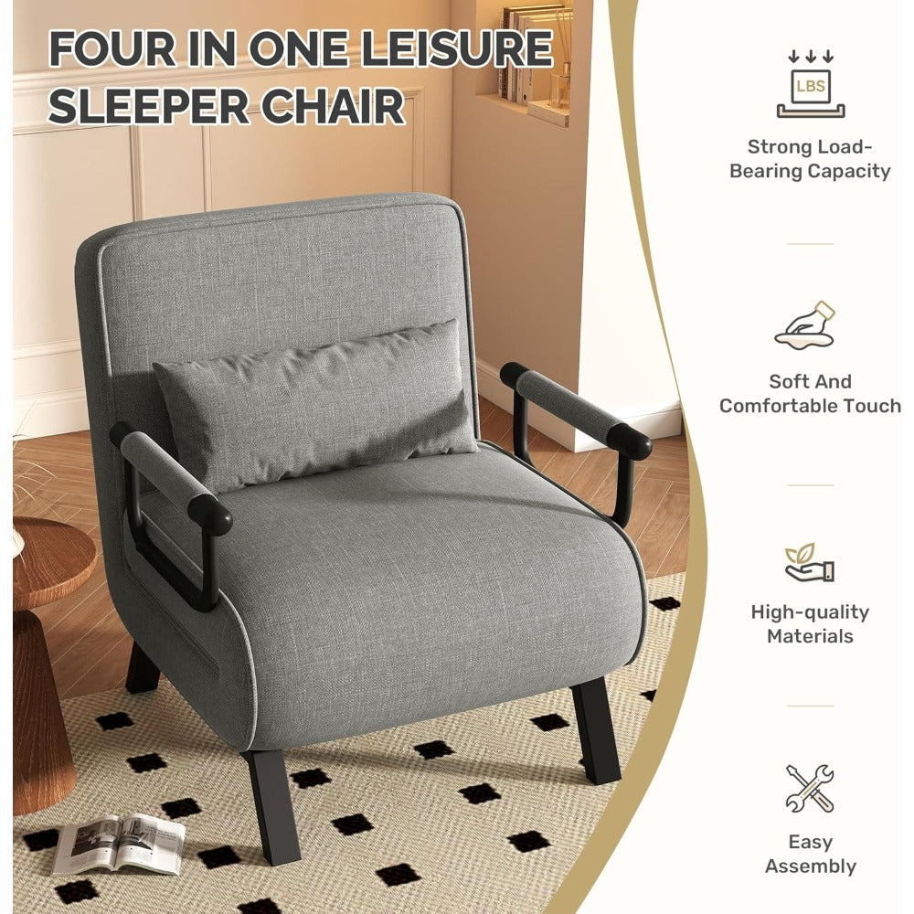 Fauteuilbed – Slaapbank – Logeerbed – Relaxfauteuil – Verstelbare Rugleuning – 150 kg Draagvermogen – Linnenstof Met Metalen Frame - QUORE