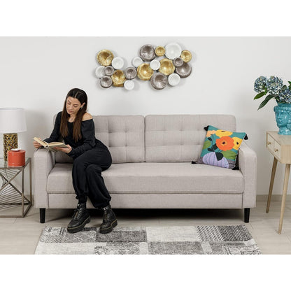 Bankstel – 3-Zitsbank – Sofa – Zitbank – Woonkamerbank – Beige Stof – Ademend Katoen – Houten Frame – Comfortabel & Duurzaam