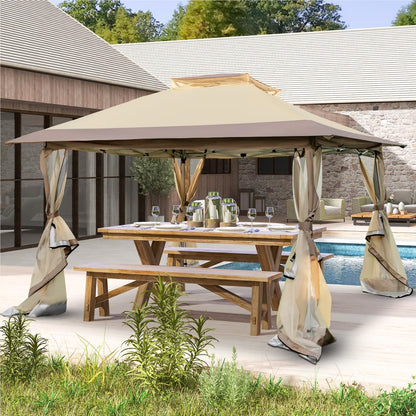 Vouwbare Partytent – Tuinpaviljoen – Overkapping – Terras Tent – Pergola – Met Muggennet – Dubbele Waterdichte Dak 3,6x3,6m – UV Bescherming 50+