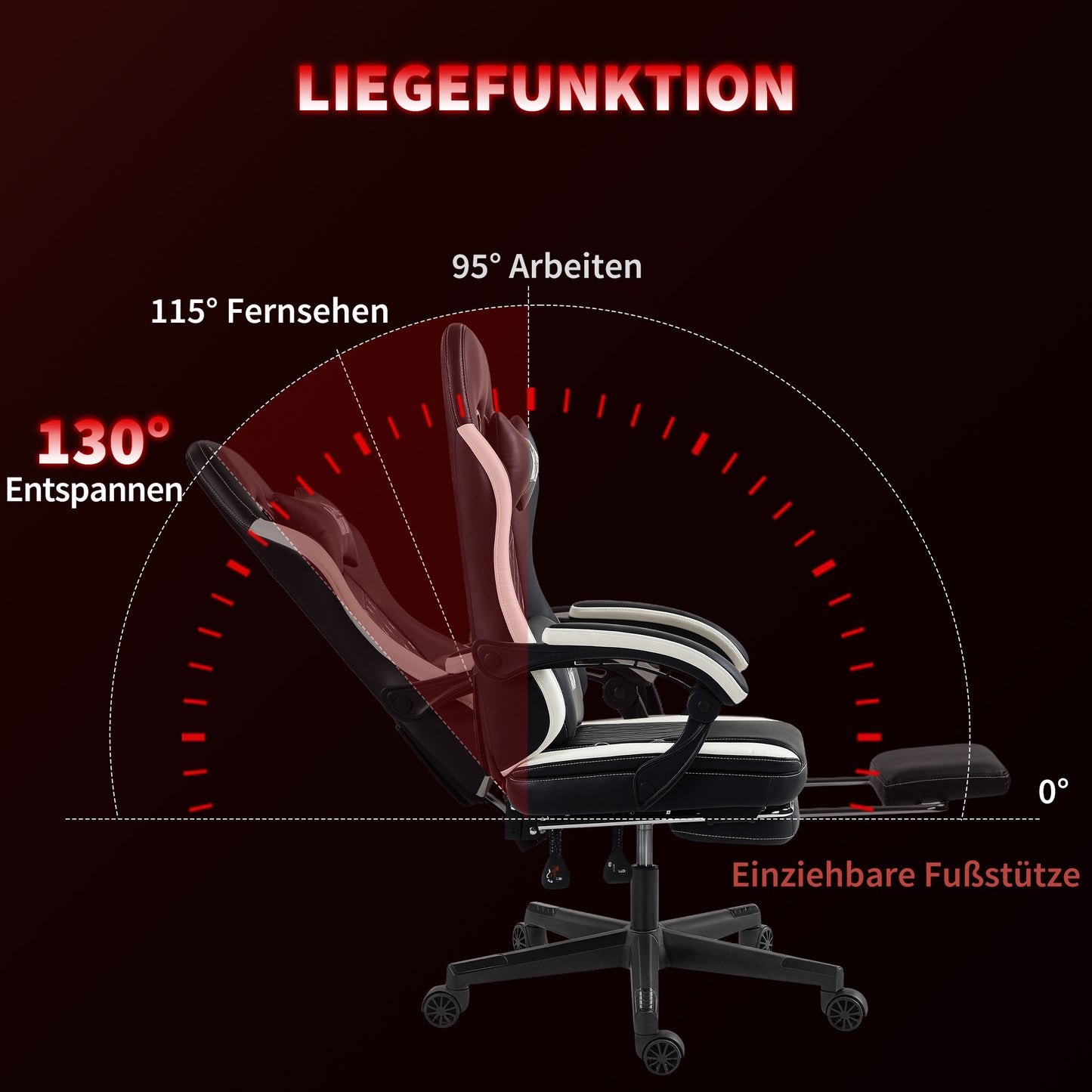 Gamingstoel – Bureaustoel – Computestoel – Gamedraaistoel – Ergonomische stoel – Zwart/Wit – Verstelbare Hoogte – Geïntegreerde Voetensteun