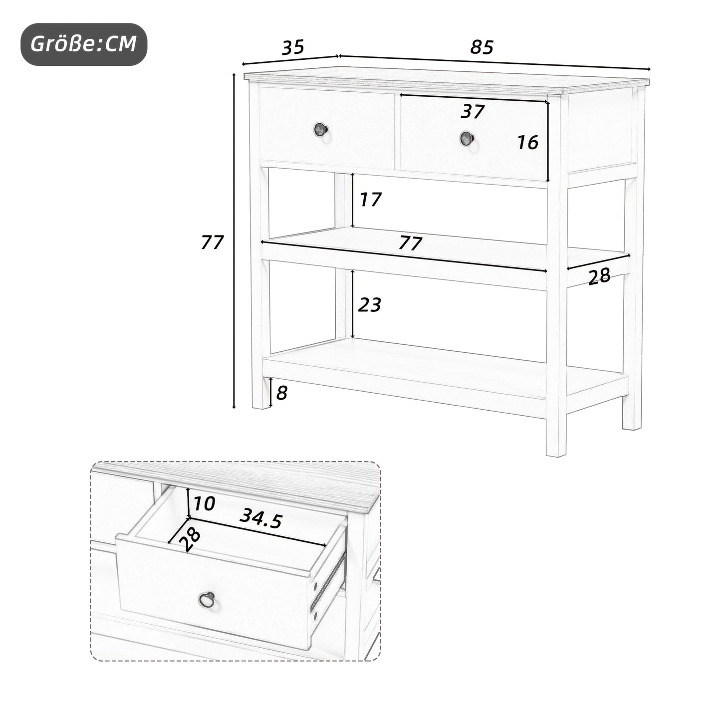 Sidetable – Consoletafel – Haltafel – Wandtafel – Bijzettafel – Natuurlijk Bamboe – Smal Design met 2 Lades en Open Planken – Duurzaam & Eenvoudig te Monteren
