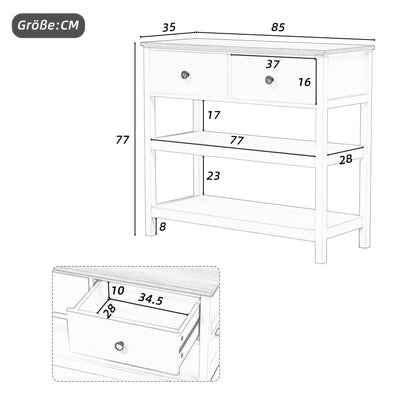 Sidetable – Consoletafel – Haltafel – Wandtafel – Bijzettafel – Natuurlijk Bamboe – Smal Design met 2 Lades en Open Planken – Duurzaam & Eenvoudig te Monteren