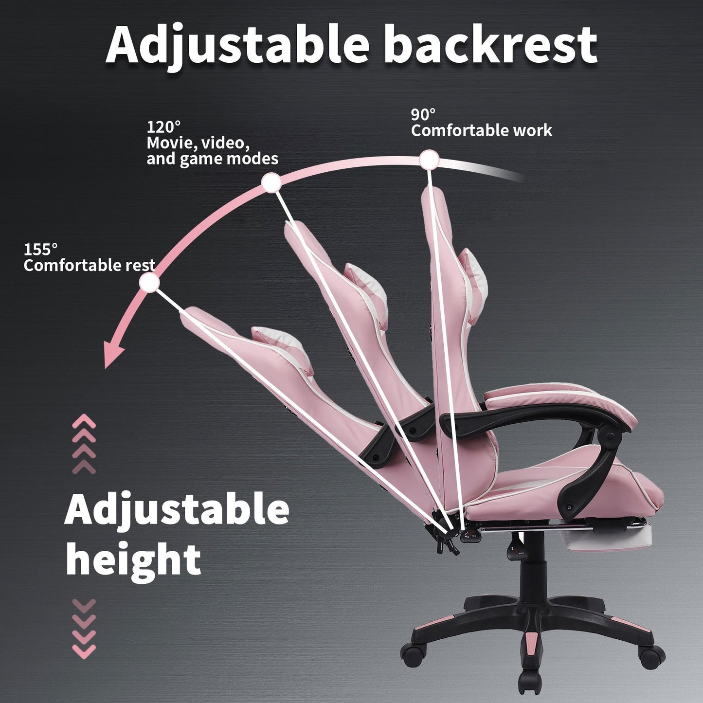 Gamingstoel – Gamestoel – Gaming Chair – Game Stoel – Bureaustoel – Roze – Ergonomisch Design – Uitschuifbare Voetensteun