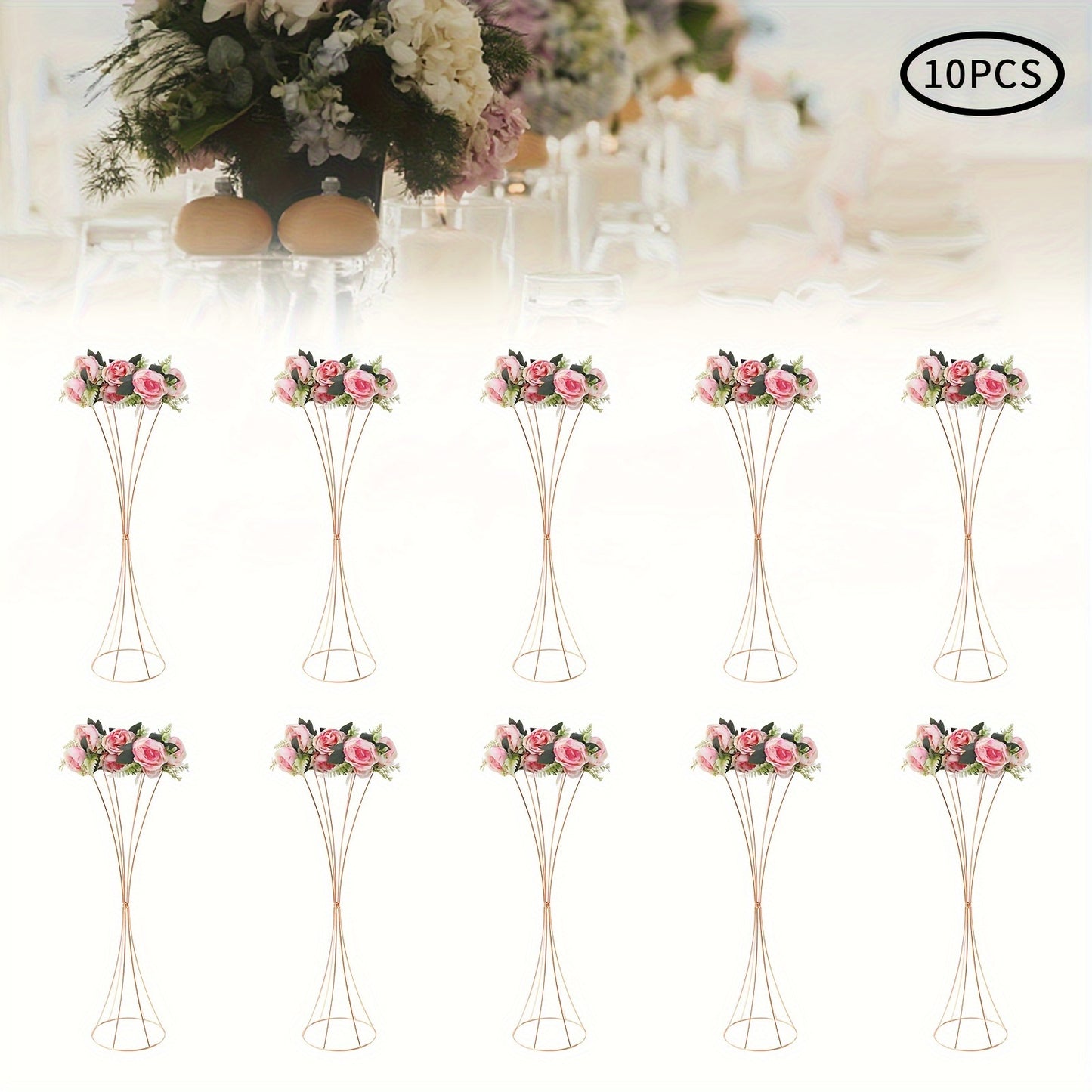 Glazen Vaas – Tulpenvaas – Bloemvaas – Decoratievaas – Wedding Centerpiece – Gouden Metalen Frame – 80 cm Hoogte – Set van 10 Stuks