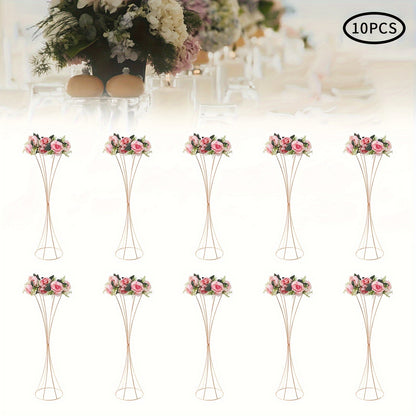 Glazen Vaas – Tulpenvaas – Bloemvaas – Decoratievaas – Wedding Centerpiece – Gouden Metalen Frame – 80 cm Hoogte – Set van 10 Stuks