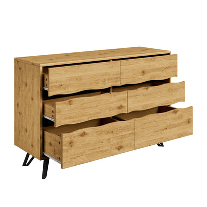 Sideboard – Dressoir – Opbergkast – Kast – Kledingkast – Scandinavisch Design – 6 Ruime Lades  – Natuurlijke Houtlook – 120x40x75,5 cm
