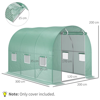 Kweektunnelfolie – Kasfolie – Serrefolie – Tuinfolie – Tunnelkas Afdekfolie – UV-bestendig – Waterdicht – 300x200x200 cm – Met Ramen en Oproldeur