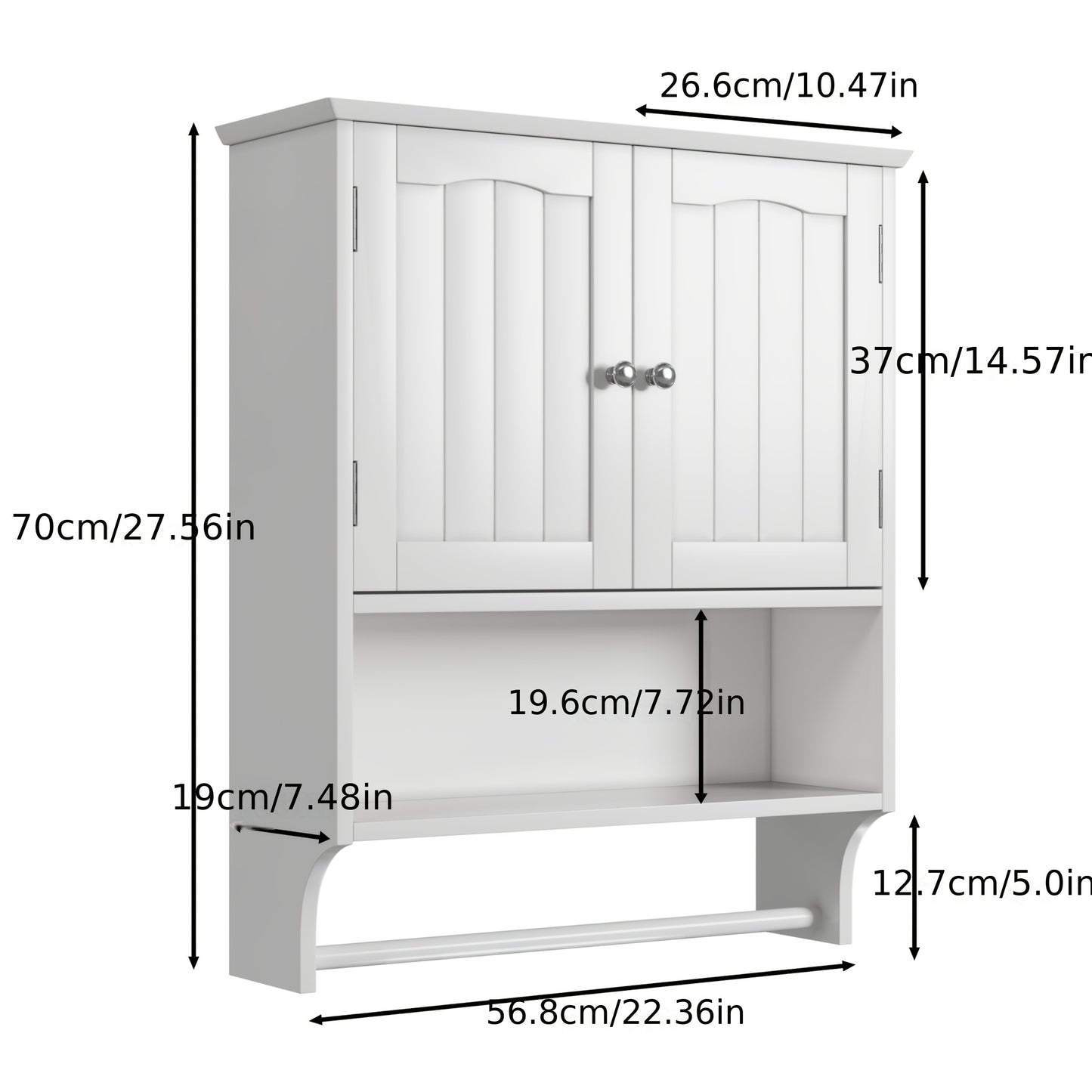 Wandkastje Badkamer – Opbergkastje Muurkastje Medicijnkastje Handdoekenrek – Wit MDF Hardhout – 2 Verstelbare Planken – Wandmontage Space Saver