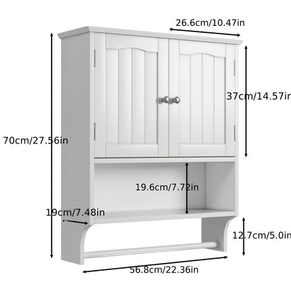Wandkastje Badkamer – Opbergkastje Muurkastje Medicijnkastje Handdoekenrek – Wit MDF Hardhout – 2 Verstelbare Planken – Wandmontage Space Saver