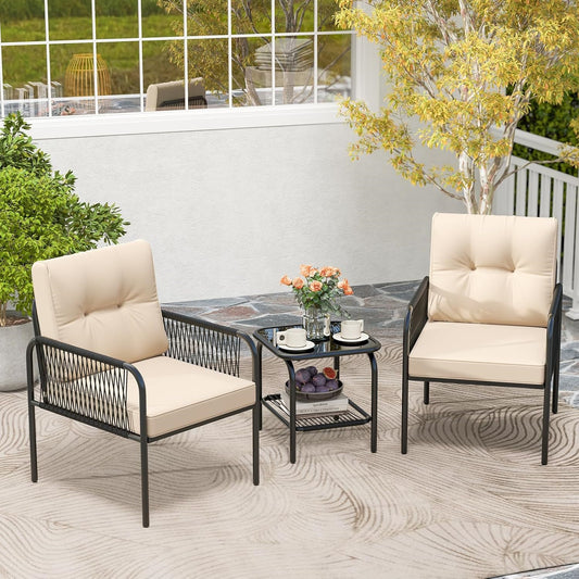 Tuinset – Rattan Tuinmeubel – Balkonset – Terrasset – Buitenmeubilair – Compact Formaat – Gehard Glas Tafel
