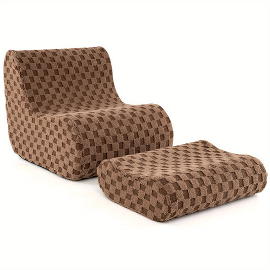 Zitzak – Zitzakstoel – Loungestoel – Fauteuil – Bean Bag – Hoog-elastisch schuim & traagschuim vulling – Antislip bodem met wasbare teddy velvet hoes – Bruin/Beige – Stapelbaar & ruimtebesparend