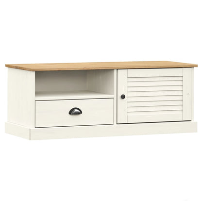 TV Meubel – TV Kast – TV Rek – TV Dressoir – TV Wandmeubel – Massief Dennenhout – Wit – Compact 106x40x40 cm – Praktische Opbergruimte