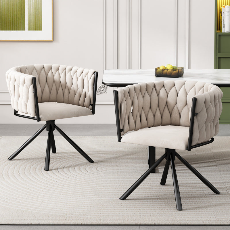 Velvet Draaifauteuil – Luxe Fauteuil – Lounge Stoel – Zitzetel – Relaxstoel – Set Van 2 – Beige Velvet Bekleding – Stevige Metalen Poten
