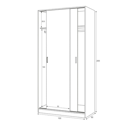 Wardrobe 2 in Front of Dagnan, Bedroom Closet, Furniture with Shelf And Clothes Rail, 100X50H200 Cm, Available in 2 Colors