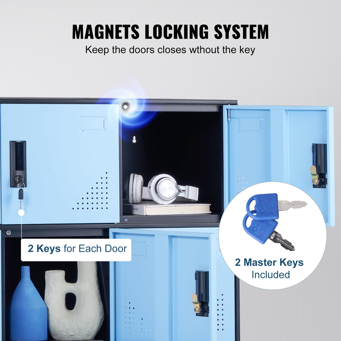 Lockerkast – Opbergkast – Kledingkast – Metalen Kast – Lockers – 9 Deuren Met Slot – Robuust Stalen Design 90x45x94 cm - Zwart-Blauw