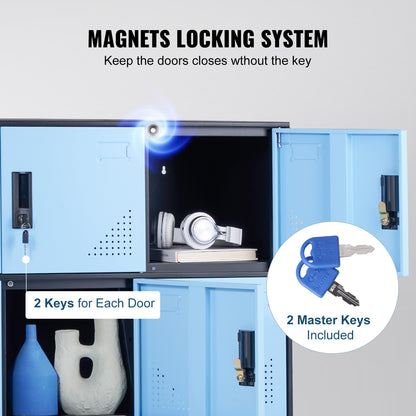 Lockerkast – Opbergkast – Kledingkast – Metalen Kast – Lockers – 9 Deuren Met Slot – Robuust Stalen Design 90x45x94 cm - Zwart-Blauw