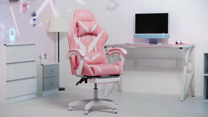 Gaming Stoel – Gaming Chair – Bureaustoel – Computestoel – Gameloungestoel – Wit Roze – Ergonomisch Design – 2-Punts Lumbale Massage