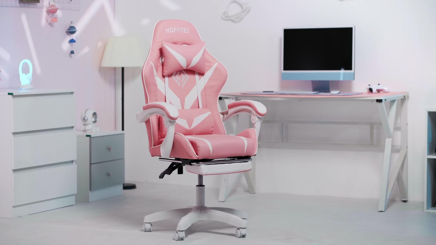 Gamingstoel – Gamestoel – Gaming Chair – Bureaustoel – Game Stoel – Ergonomisch Design – 2-punts Lendenmassage – Verstelbare Armleuningen – Voetsteun – Kunstleer – Belastbaar 180 kg