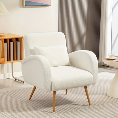 Living Room Armchair, Recliner, Fleece Cover, Armchair with Lumbar Cushion, Reading Armchair, Upholstered Seat for Living Room And Bedroom, Modern Armchair with High Backrest, Balcony, Fabric And Wooden Slats, Load Capacity U
