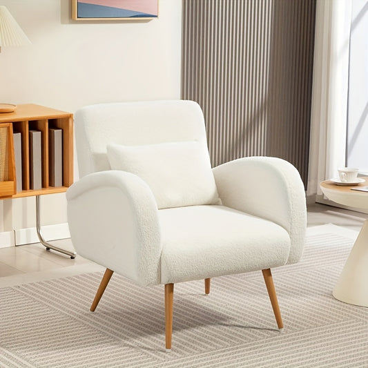Living Room Armchair, Recliner, Fleece Cover, Armchair with Lumbar Cushion, Reading Armchair, Upholstered Seat for Living Room And Bedroom, Modern Armchair with High Backrest, Balcony, Fabric And Wooden Slats, Load Capacity U