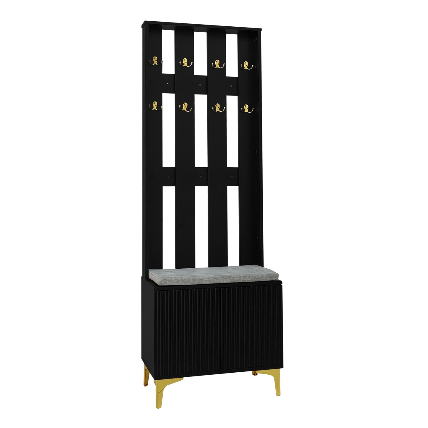 Kledingkast Set – Garderobe – Kapstok – Schoenenbank – Zitkussen – Houten Materiaal – Inclusief Haakjes