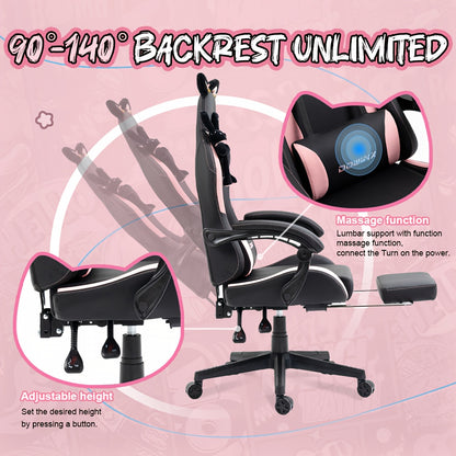 Ergonomic Pink Office Chair with Adjustable Height, Headrest & Lumbar Support - Cute Doll Design, 360° Swivel Base, 5-Point Adjustable Armrests, 5-Point Adjustable Footrest, 5-Point Adjustable Backrest, 5-Point Adjustable Se