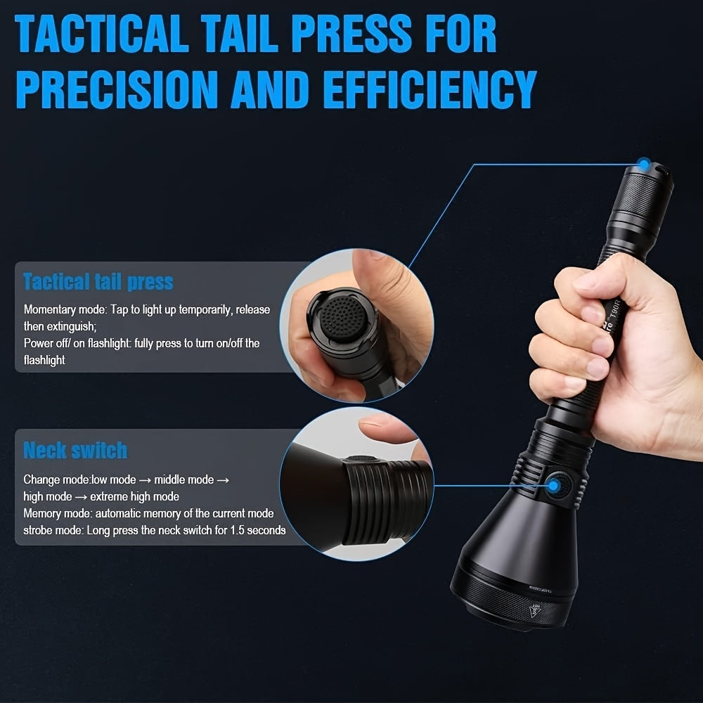 Tactical Zaklamp – Militaire Zaklamp – Oplaadbare Zaklamp – LED Zaklamp – Zoeklicht – 4800 Lumen – Aluminium Behuizing