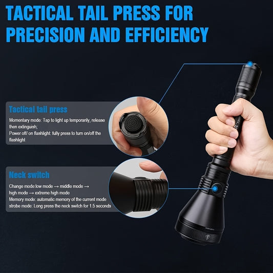 Tactical Zaklamp – Militaire Zaklamp – Oplaadbare Zaklamp – LED Zaklamp – Zoeklicht – 4800 Lumen – Aluminium Behuizing