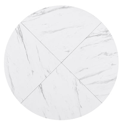 Modern BTM Round Dining Table, Marble Table with Marble Optic Table Top, Stable X-Shaped Metal Frame, Dining Table for 2-4 People, Ø100 Cm, White/Black