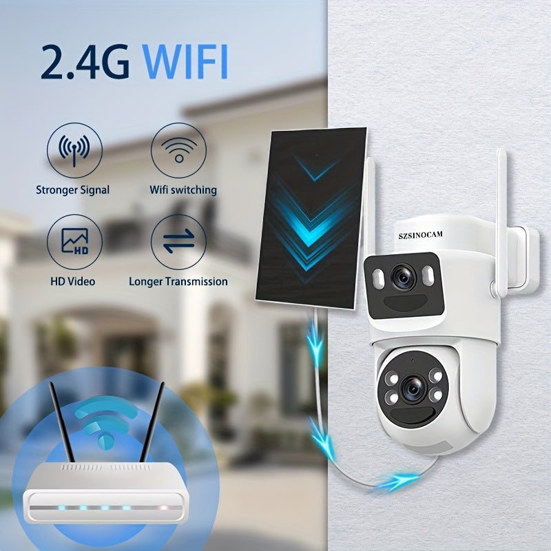 Draadloze Beveiligingscamera – Bewakingscamera – Outdoor Camera – Wifi Camera – IP66 Camera – 3 Stuks – 2K Dual-Lens – Zonne-energie Met PTZ 355° Draaifunctie
