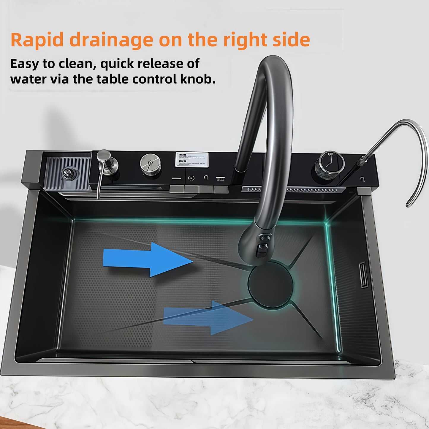 Musurjoy Black Restaurant Sink (74.93×44.96 cm), Equipped with A 3-speed Adjustable Water Outlet Faucet, Solid Wood Cutting Board And Other Accessories. It Is Easy to Install And Suitable for Kitchens, Restaurants And Bars.,