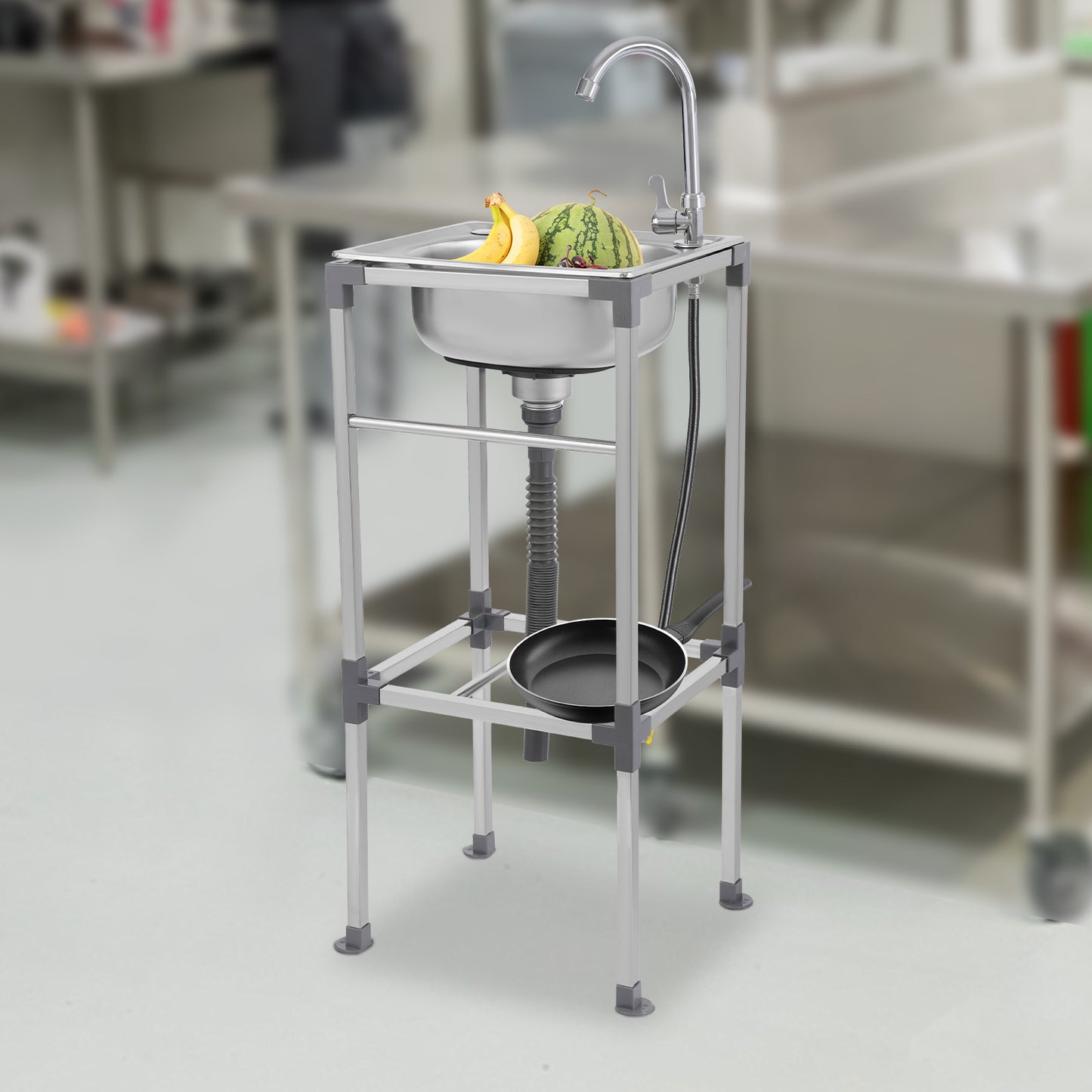 Vrijstaande Spoelbak – RVS Wastafel – Keukenspoelbak – Werkplaats Spoelbak – Bijkeuken Spoelbak – Roestvrij Staal 304 – Inclusief Koudwaterkraan – Grote Capaciteit 42x37x83 cm