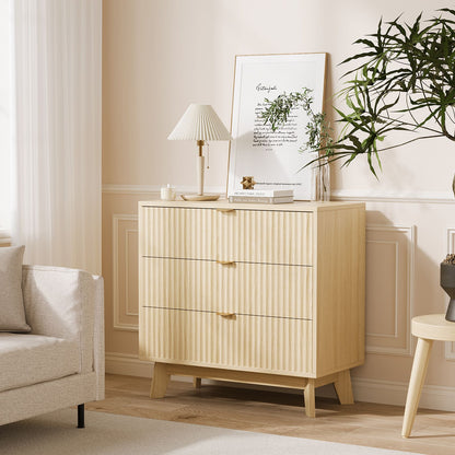 Modern Oak Wood Dresser with 3-Drawer Storage - Natural Oak Finish & Metal Handles, Tall Cabinet Suitable for Bedroom, Living Room, Hallway - Assembly Required, Furniture
