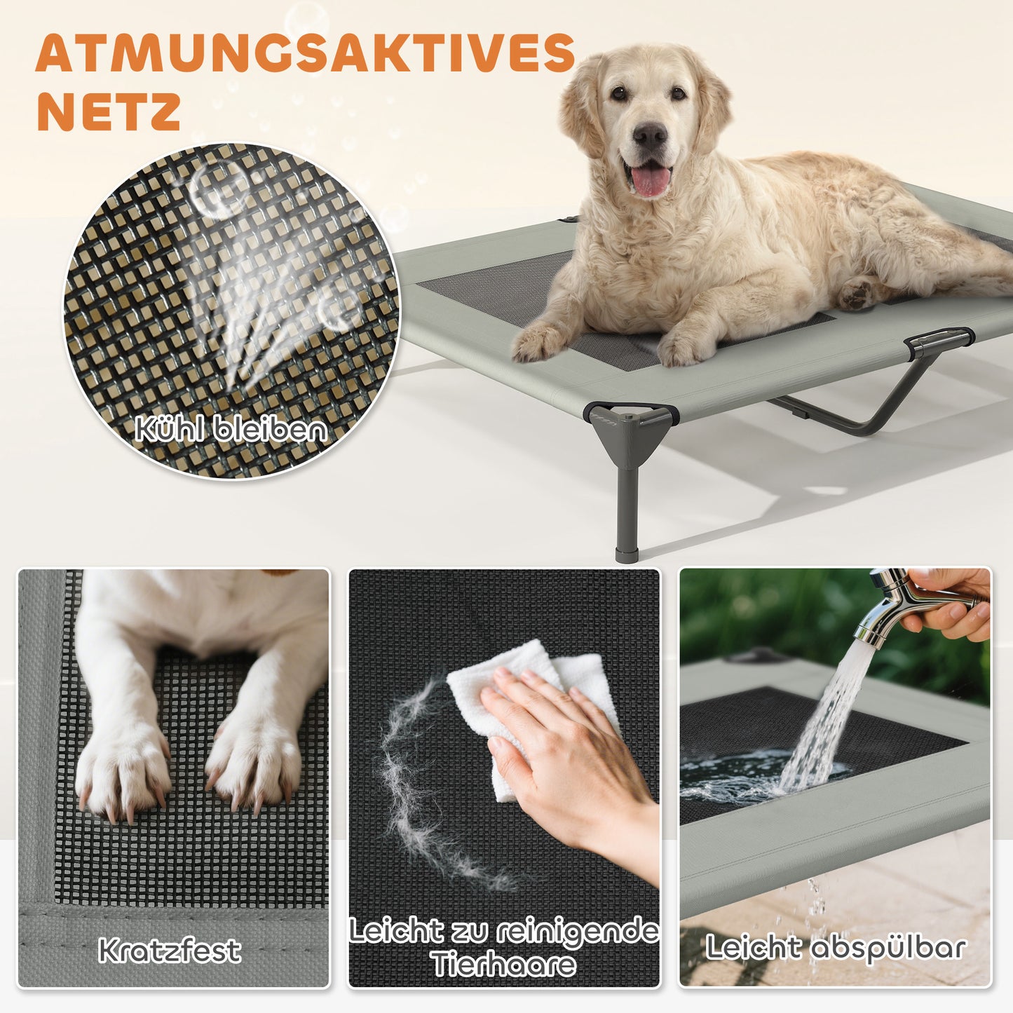 Verhoogd Hondenbed – Hondendagbed – Hondenmand – Hondenbank – Hondensofa – Lichtgrijs – Met Afneembaar Dak – Ventilerend & Vochtbestendig