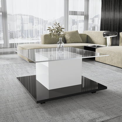 Coffee Table, Living Room Side Table, High-Gloss Glass Coffee Table, Mobile Coffee Table with Swivel Wheels, White